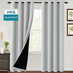 PrimeBeau Thermal Insulated 100% Blackout Grommet Curtains for Bedroom with Black Liner(52 x 84-Inch, Bleached white, 2 Panels)