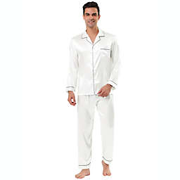 Lars Amadeus Men's Satin Long Sleeve V Neck Button-Down Pajama Sets M White