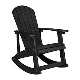 Flash Furniture Savannah All-Weather Poly Resin Wood Adirondack Rocking Chair With Rust Resistant Stainless Steel Hardware In Black - Black