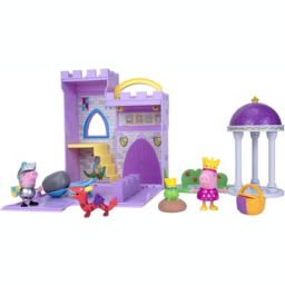 Peppa Princess Fort Adventure Playset - 8 Inch Expandable Playset with Carry Handle, Including Character Toy Princess and Frog, Picnic Basket, Sir George (Knight), Dragon and Catapult Accessories