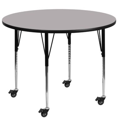 Emma + Oliver Mobile 48" Round Grey Thermal Laminate Adjustable Activity Table. View a larger version of this product image.
