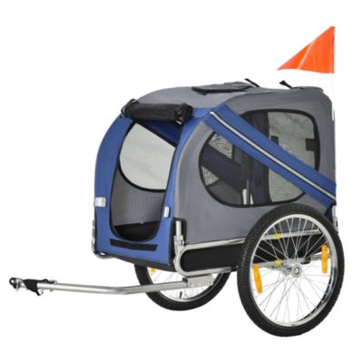 Aosom Dog Bike Trailer Pet Cart Bicycle Wagon Cargo Carrier Attachment for Travel with 3 Entrances Large Wheels for Off-Road & Mesh Screen - Blue / Grey