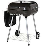 Outsunny 38&#39;&#39; Steel Charocal Grill with Portable Wheel, Side Tray and Lower Shelf for Outdoor BBQ for Garden, Backyard, Poolside