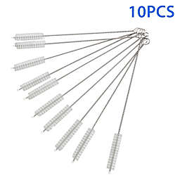 Eeekit 10pcs Stainless Steel Cleaning Brush for Drinking Cup Pipe Nylon Straw Cleaners