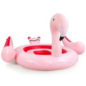 Slickblue 6 People Inflatable Flamingo Floating Island with 6 Cup Holders for Pool and River