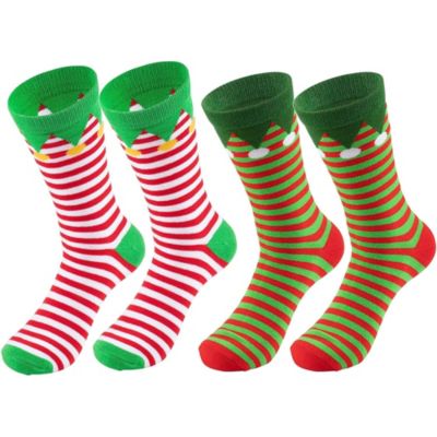 Toe-Tally Sox Christmas Elf Socks, Holiday Striped Crew Socks for Men and Women (Unisex, 2 Pairs)