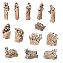 Evergreen Nativity Set with Natural Finish and Metallic Accents