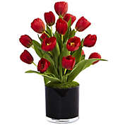 HomPlanti Tulips in Black Glossy Cylinder