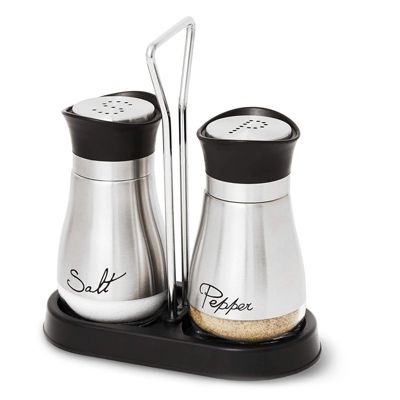 Juvale Salt and Pepper Shakers Set with Holder, Stainless Steel and Glass Dispenser (4oz)