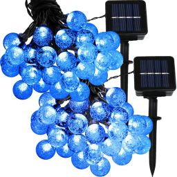 Sunnydaze 30 Count Blue Globe LED Solar Powered String Lights - 20-Foot - Set of 2