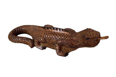 D-Art collection Hand Crafted Teak Mahogany Wood Iguana Statue - Medium