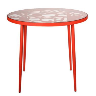 LeisureMod Devon Tree Design Glass Top Aluminum Base Indoor Outdoor Bistro Dining Table - Red. View a larger version of this product image.