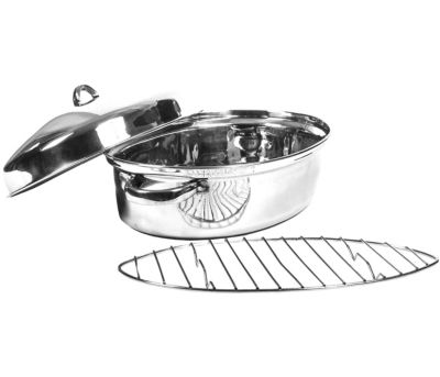 Lexi Home Durable Stainless Steel Oval Oven Roasting Pan with Removable Rack