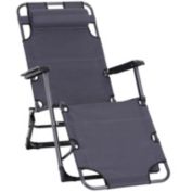 Outsunny 2-in-1 Folding Patio Lounge Chair w/ Pillow, Outdoor Portable Sun Lounger Reclining to 120°/180°, Oxford Fabric, Grey