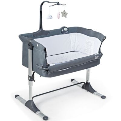 Gymax Portable Baby Bed Side Crib Height Adjustable W/ Music Box & Toys