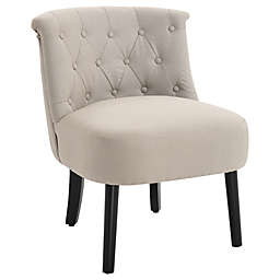 HOMCOM Modern Accent Leisure Chair with Mid Back Button-Tufted Upholstered Fabric and Wooden Legs for Living Room and Bedroom, Cream White