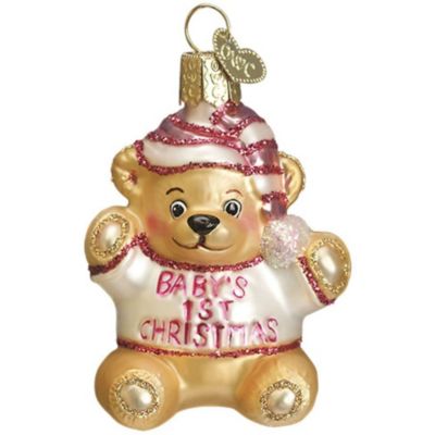 Santa Bear Delivery Rosy Red 5 x 4 Blown Glass Christmas Figurine Ornament 