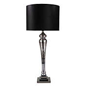 Kingston Living 37" Silver Glass Pillar Table Lamp with Black Drum Shade
