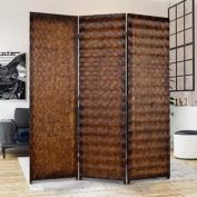 Saltoro Sherpi Dual Tone 3 Panel Wooden Foldable Room Divider with Wavy Design, Brown-
