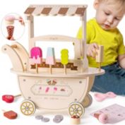 Robotime Pretend Play Ice Cream Cart   Wooden Playset Toy Candy Cart for Kids and Toddlers