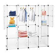 Inq Boutique Modular Closet Organizer Plastic Cabinet, 16 Cube Wardrobe Cubby Shelving Storage Cubes Drawer Unit, DIY Modular Bookcase Closet System Cabinet with Doors for Clothes, Shoes, Toys, White RT