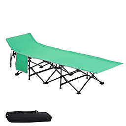 Outsunny Folding Camping Cots for Adults with Carry Bags, Side Pockets, Outdoor Portable Sleeping Bed for Travel Camp Vocation, Green