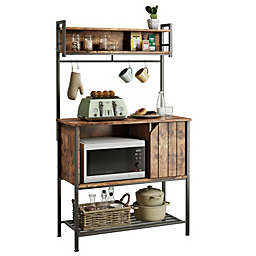 Kitcheniva  Multifunctional Hutch with Hanging Hooks, 60 Inch Tall, Brown