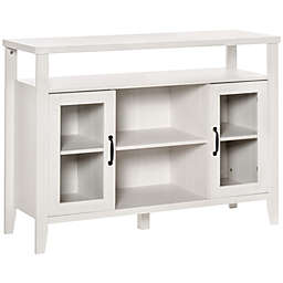 HOMCOM Retro Style Storage Sideboard Buffet with 3 Open Compartments, 2 Framed Glass Door Cabinets and Anti-Topple, White