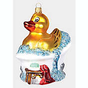 Rubber Duck Toy in Bubble Bath Polish Blown Glass Christmas Ornament Decoration