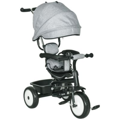 Qaba Baby Tricycle 6 In 1 Stroller with Adjustable Canopy Detachable Guardrail Belt for Age 6-60 Months, Grey
