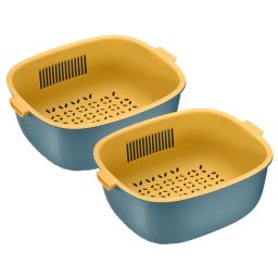 Unique Bargains Colander Bowl Strainers Set 2 Pieces, Plastic Double Layered Drain Basket Washing Colander, Drainer Basket for Soak, Wash, Drain Vegetables Fruit-Blue
