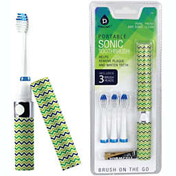 Pursonic Portable Sonic Toothbrush Battery Operated, Battery Included, 3 Brush Heads Included, 22,000 Strokes Per Minute, Brush On The Go (Green)