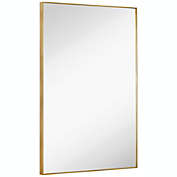 Hamilton Hills Gold Brushed Metal Vanity Mirror Simple Edge Mirrors for Wall Bathroom and Decorative Bedroom 24"x36"