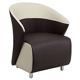 Emma + Oliver Dark Brown LeatherSoft Curved Barrel Lounge Chair with Beige Detailing