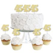 Big Dot of Happiness Gold Glitter 45 - No-Mess Real Gold Glitter Dessert Cupcake Toppers - 45th Birthday Party Clear Treat Picks - Set of 24