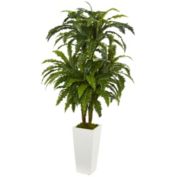 Nearly Natural 4' Artificial Marginatum Plant in White Tower Planter