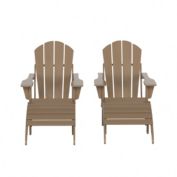 WestinTrends 4-Piece Set Classic Folding Adirondack Chair With Footrest Ottoman, Weathered Wood
