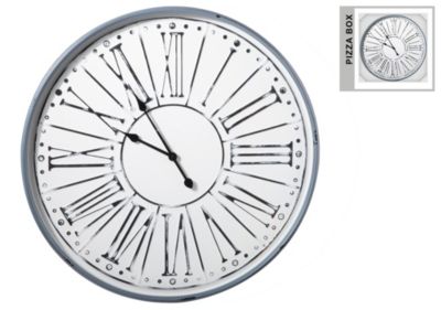 Urban Trends Collection Metal Round Wall Clock with Box and Glass and Embossed Oversized Roman Numeric Design Painted Finish White