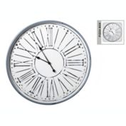 Urban Trends Collection Metal Round Wall Clock with Box and Glass and Embossed Oversized Roman Numeric Design Painted Finish White