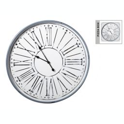 Urban Trends Collection Metal Round Wall Clock with Box and Glass and Embossed Oversized Roman Numeric Design Painted Finish White