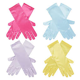 Blue Panda 4 Pairs Satin Princess Gloves for Little Girls, Dress Up Costumes for Tea Party, Birthday (4 Colors)