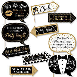 Big Dot of Happiness Funny New Year's Eve - Gold - 2022 New Years Eve Party Decorations - Photo Booth Props Kit - 10 Piece