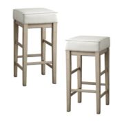 Lexicon Set of 2 Solid Wood 29" Height Square White Fabric Seat Stool, White Finish