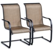 Gymax 2PCS Patio Dining Chairs C spring motion High Backrest Armrest Brown