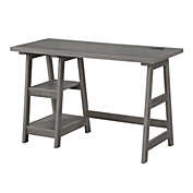 Convenience Concepts Designs2Go Trestle Desk with Charging Station, Charcoal Gray