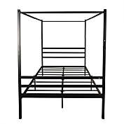 Infinity Merch Canopy Metal Bed with Headboard Mattress Queen Size in Black