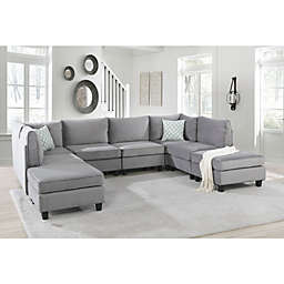 Contemporary Home Living Set of 8 10' Iron Gray Velvet Modern Style Modular Sectional Sofa