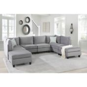 Contemporary Home Living Set of 8 10&#39; Iron Gray Velvet Modern Style Modular Sectional Sofa