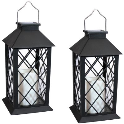 Sunnydaze Outdoor Concord Hanging Tabletop Solar LED Rustic Farmhouse Decorative Candle Lantern - 11" - Black - 2pk