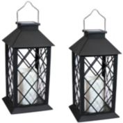 Sunnydaze Outdoor Concord Hanging Tabletop Solar LED Rustic Farmhouse Decorative Candle Lantern - 11" - Black - 2pk